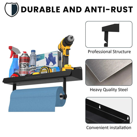 2 In 1 Wall Mounted Tool Tray With Paper Holder For Workshop Shed And Garage Heavy Duty Small Tools Rack made of heavy quality steel