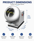 Heavy Duty Candy Coating Machine And Sugar Ball Coater Built Different Stainless Steel Workhorse dimensions shown from the front.