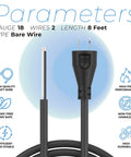 Legit Heavy Duty 8 Foot 18 Gauge 2 Wire Replacement Power Cord Bare Prongs showing black extension cord with bare wires.