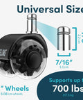 Heavy Duty Office Chair Casters Set Of 5 Replacement Wheels For Hardwood Floors And Carpet, Industrial Steel With Precision Bearings And Polyurethane, Smooth Roll, Fits Most Chairs, Not Compatible With IKEA, showing wheel size and weight support