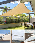 All In One Sun Shade Hardware Kit For Rectangle And Square Sails With 5 Inch Heavy Duty Anti Rust Stainless Steel Marine Grade 304 Components Include 50 Ft Cable Wires And Adjustable Turnbuckles For Easy Pro Installation, installed on a patio.