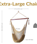Outdoor Hammock Chair Swing For Reading And Lounging On The Patio Or Indoors 300 Lb Capacity Caribbean XL Tan with dimensions shown