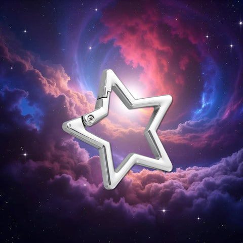 Star Shaped Stainless Steel Keychain Clip Carabiner With Snap Hook And Detachable Key Rings against a cosmic background