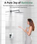 Woman using Shower Faucet Set With Valve And 8 Inch Square Shower Head Single Handle Trim Kit With Extra Long 16 Inch Shower Arm Polished Chrome