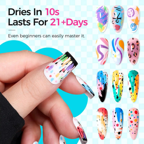 Dope 18 Color 3D Nail Art Pens Set With 0.7mm Tip For Nail Design Dotting Drawing And Painting showcasing colorful nail designs