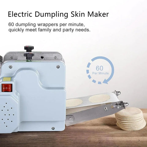 Game Changing Electric Automatic Dumpling Wrapper Maker With 8Cm Round Mold And Rock Solid 140W Motor cranking out 60 skins per minute.