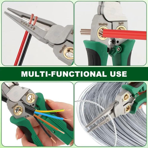 Eight In One Wire Stripper With Voltage Tester For Electricians, Heavy Duty Crimping And Cutting Tool For 10 To 24 AWG shown in use