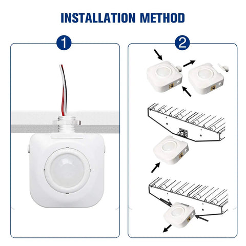 Ceiling Mounted Occupancy Motion Sensor Switch installation method showing setup steps and wiring for 360 Degree Passive Infrared Detection.