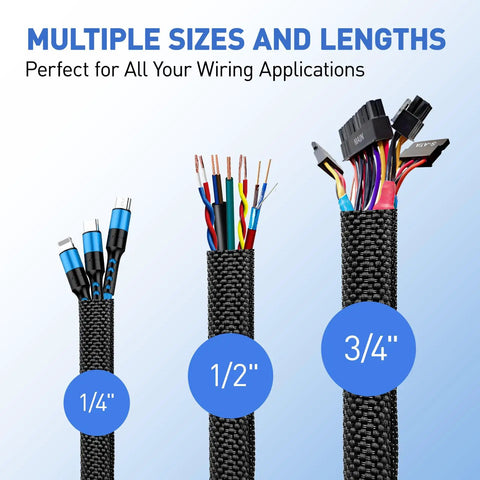Automotive Cable Management Sleeve 18 Feet Braided Split Wire Loom Heat Resistant Cord Cover in multiple sizes