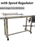 Heavy Duty Industrial Flat Conveyor Belt Built Like A Tank With Adjustable Guardrails Stainless Steel Frame Variable Speed Motor with speed regulator.