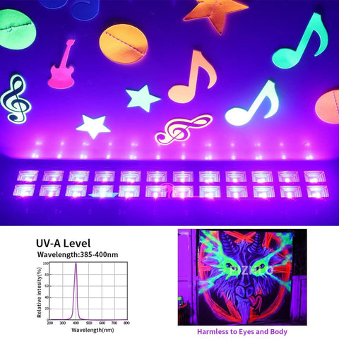 60W LED Black Light Bar With 60 LEDs, 120 Degree Flood Beam illuminating fluorescent decorations and body paint, 32x32ft coverage