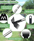 Product details of Long Handle Weed Puller Tool 60 Inch 2 In 1 Weed Rake And Hoe, showing garden hoe, weed rake, and stainless steel parts