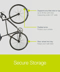 Vertical Bike Wall Mount With Tire Tray For Easy Access And Space Saving Storage Holds Up To 40 Lbs shown with a mounted bike
