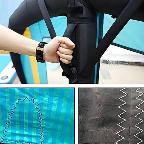 Hand holding handle of Inflatable Windsurfing Wing With Window For Dope Foil Surf Sessions, showcasing TPU-coated canvas detail