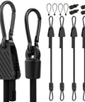 Six Piece Heavy Duty Bungee Cords With Carabiners Set For Outdoor Gear And Camping With 24 40 And 60 Inch Lengths Built To Handle Big Jobs And Keep Tarps Tents Bike Racks Cars Secure With Extra Strong Metal Hooks
