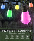 48Ft RGB Outdoor String Lights With 15 Dimmable LEDs, App Control And Music Sync, IP67 Waterproof lights in rain scene