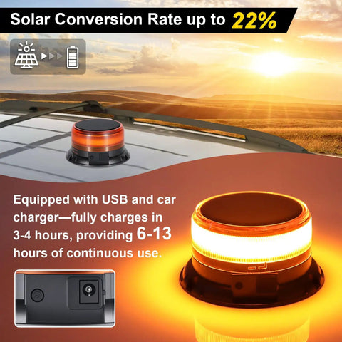 Badass Solar LED Amber Beacon Light With Weather Resistant Magnetic Base And Rechargeable Rotating Strobe Lamp For Pickups Tractors Golf Carts And Job Site Rigs