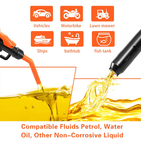 BOLCOWE cordless fuel transfer pump, 3.2 GPM, orange and black, portable battery-powered hand pump