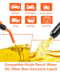 Portable Battery Powered Fuel Transfer Pump, 3.2 GPM Hand Pump for vehicles and boats, showing fluid compatibility and flow