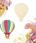 Unfinished Wooden Hot Air Balloon Cutouts With Twine, 20 Pieces next to painted version for DIY projects and decor
