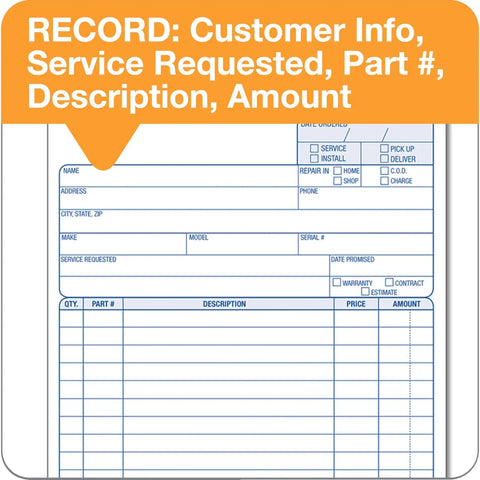 Service Order Form 3 Part Carbonless With White Canary Pink Copy Sheets 5 2/3 X 9 Inches 250 Sets Per Pack Ample Top Stamp Area For Your Service Jobs Ready To Go, service order form layout