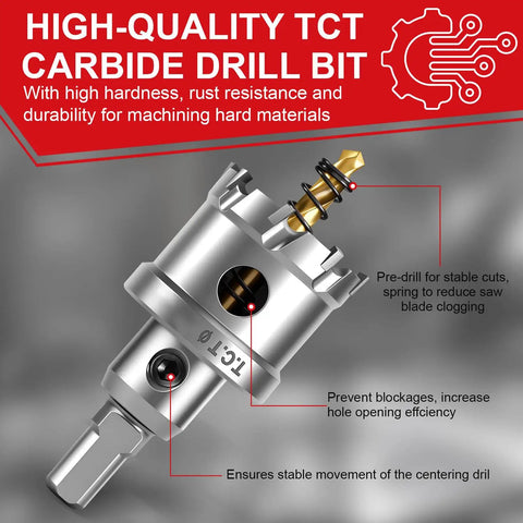 Heavy Duty Tungsten Carbide Tipped Hole Saw Set 2 Pack 35 Millimeter drill bit close-up, showing TCT material and design for hard materials.