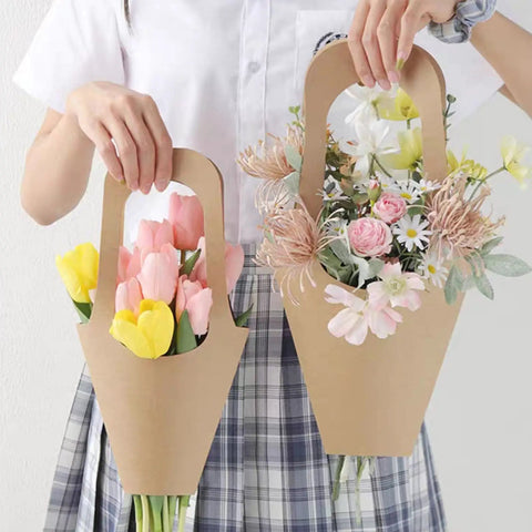 50 Pack Kraft Paper Flower Gift Bags Brown Hanging Bouquet Wrapping Bags For Home Decoration Durable 7.5 By 35 Cm 2.9 By 13.8 In