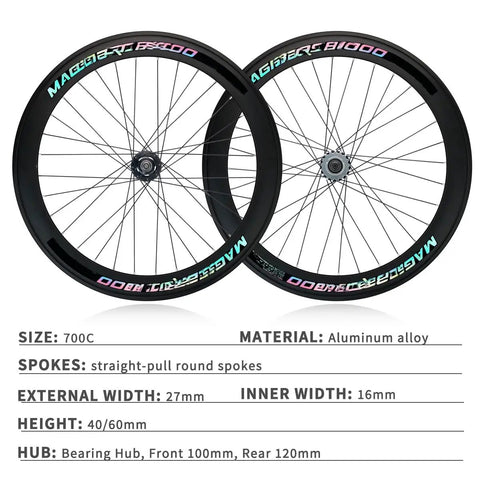 Fixed Gear Wheelset 700C Aluminum Alloy Rims 40mm 60mm Track Style Single Speed Front And Rear Wheels With V Brake