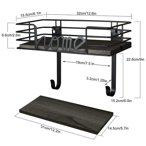 Wall Mount Ironing Board Hanger And Laundry Room Organizer With Large Dark Gray Wooden Base Basket And Removable Hooks