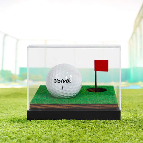 Clear Acrylic Golf Ball Display Case With Wood Base Dustproof Transparent Holder For Souvenir Golf Balls One Hole Design