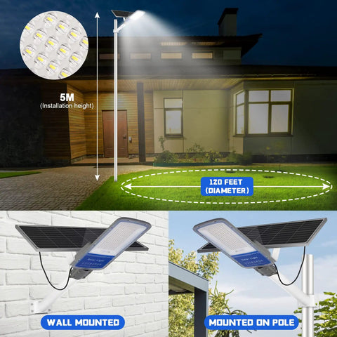 High Power Solar Street Light 400W Outdoor With Dusk Till Dawn Sensor 30000 Lumens 6000K LED on house and yard