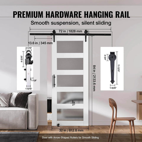 Glass Sliding Barn Door With Solid Wood Frame 30 By 84 In Includes 5.5Ft Sliding Door Hardware Kit With Handle And Floor Guide