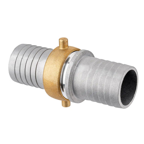 1.5 Inch Aluminum Pin Lug Fitting Set With Brass Swivel Nut And 2 Clamps For Heavy Duty, Leak Free Hose And Pipe Connections Across Industrial, Automotive, And Home Shop Uses. shown installed on hose ends