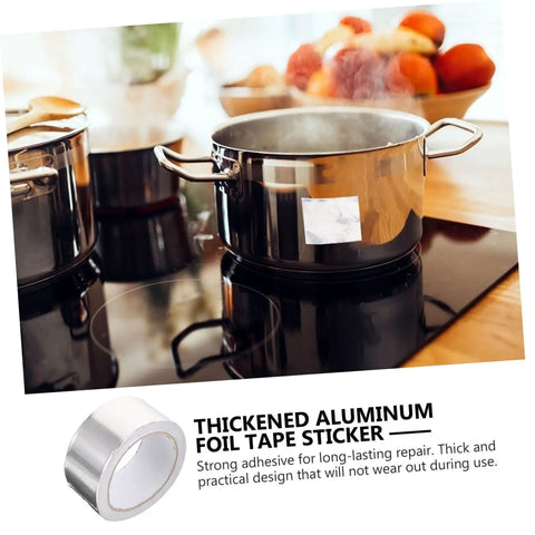 Thickened aluminum foil tape sticker on pot, strong adhesive, durable design shown for kitchen appliance repair.