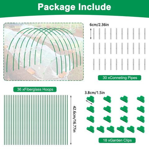 Garden Hoops For Raised Beds A 36 Piece Fiberglass Greenhouse Hoop Kit With Adjustable Frames For Row Covers And Bird Netting Rust Proof DIY Outdoor Plant Stakes Built Tough For Easy Setup In Any Garden