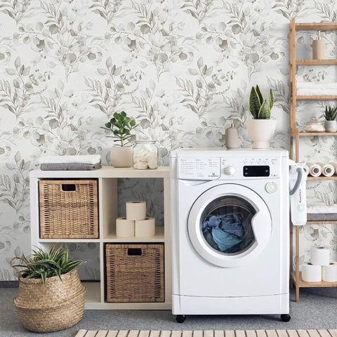 Peel And Stick Floral Wallpaper With Grey Eucalyptus Leaves For Bedroom Boho Farmhouse Vibe Self Adhesive Removable Contact Paper