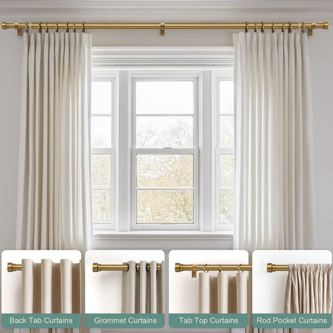 Heavy Duty Warm Gold Curtain Rods 1 Inch Diameter Brass Look With Solid Metal Finials Adjustable From 28 To 48 Inches Outdoor Ready