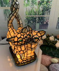 Two Cats In Love Tiffany Style Stained Glass Accent Table Lamp Night Light for home decor with warm LED tail lights.