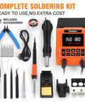 2-In-1 Soldering Station And Hot Air Rework Kit With Dual Channel Control, tools and accessories displayed
