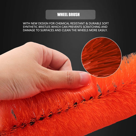 Close-up of synthetic bristles on Ergonomic Wheel And Tire Detailing Kit With Easy Reach Rim Brush for deep cleaning