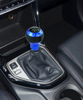 Bold Blue Five Speed Ball Shift Knob With Crisp Gear Map For Manual Transmissions, 4 inch aluminum, in a car interior.