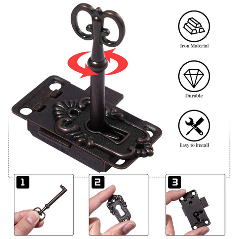 Two Pack Toggle Latch Cabinet Lock Kit With Keys For Vintage Furniture Cupboard Drawer Surface Mount Hardware Jewelry Box