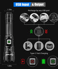 Ultra Bright 10000 Lumen USB Rechargeable Flashlight With XHP70.2 LED For Camping And Emergencies tech specifications details