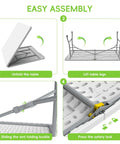 Easy assembly instructions for 6 Foot Folding Table Set For Indoor Outdoor Use 2 Pack Portable Picnic Tables, showing unfolding and locking mechanisms.