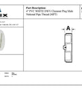 Diagram and side view of 4 Inch Flush Cleanout Plug For DWV Piping Systems Self Sealing Watertight Access No Gasket Required 140F 60C