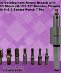 MT3 Shank Rotary Broach Set With 7 Piece HSS Square Punches and M12 x 1.75mm thread on purple background