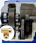 Brass Worm Gear Set 0.5 Module 20 to 1 Reduction with 5mm Shaft Bore and 4mm Gear Wheel Bore, 20 Teeth in gearbox