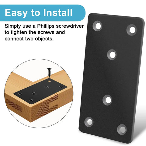Rock Solid Black Steel Mending Plates With Full Hardware Kit For Quick And No Sweat Repairs On Wood Furniture Or Metal Projects Built Tough To Handle Weight