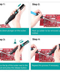 Desoldering Wick And Vacuum Pump Kit instructions showing a step-by-step guide for quick circuit board rework and clean solder removal.