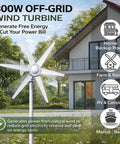 800W Horizontal Wind Turbine Generator With 12V 24V Output, 6 Nylon Blades, Built In Controller, Off Grid Home Yard Farm RV Power